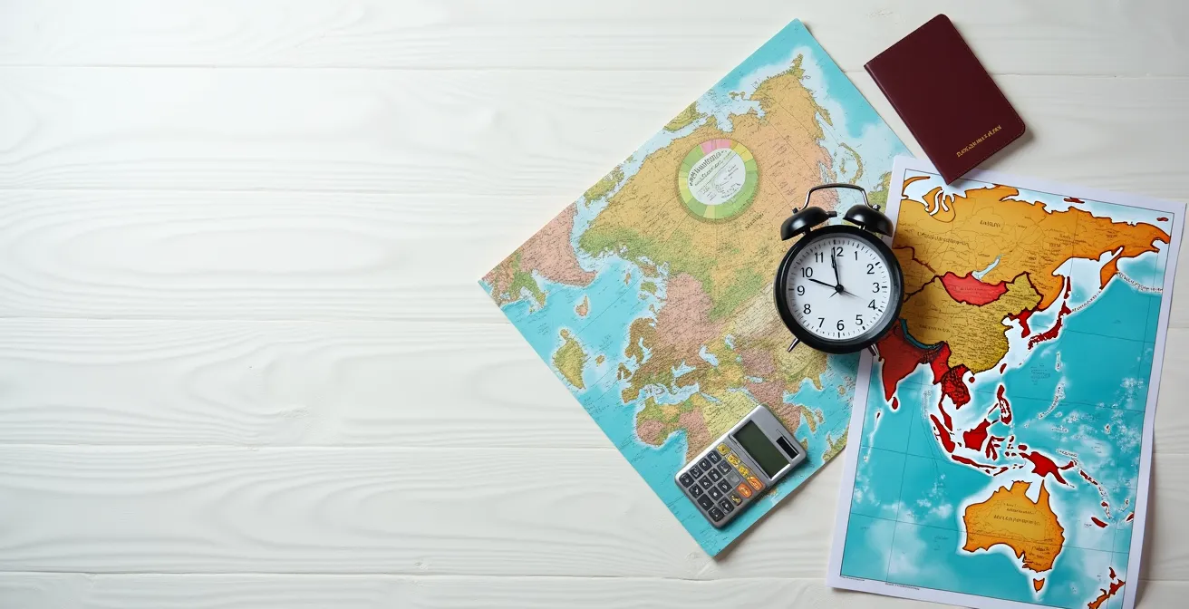 Split screen showing clock hands moving over travel planning materials versus fading shopping cart