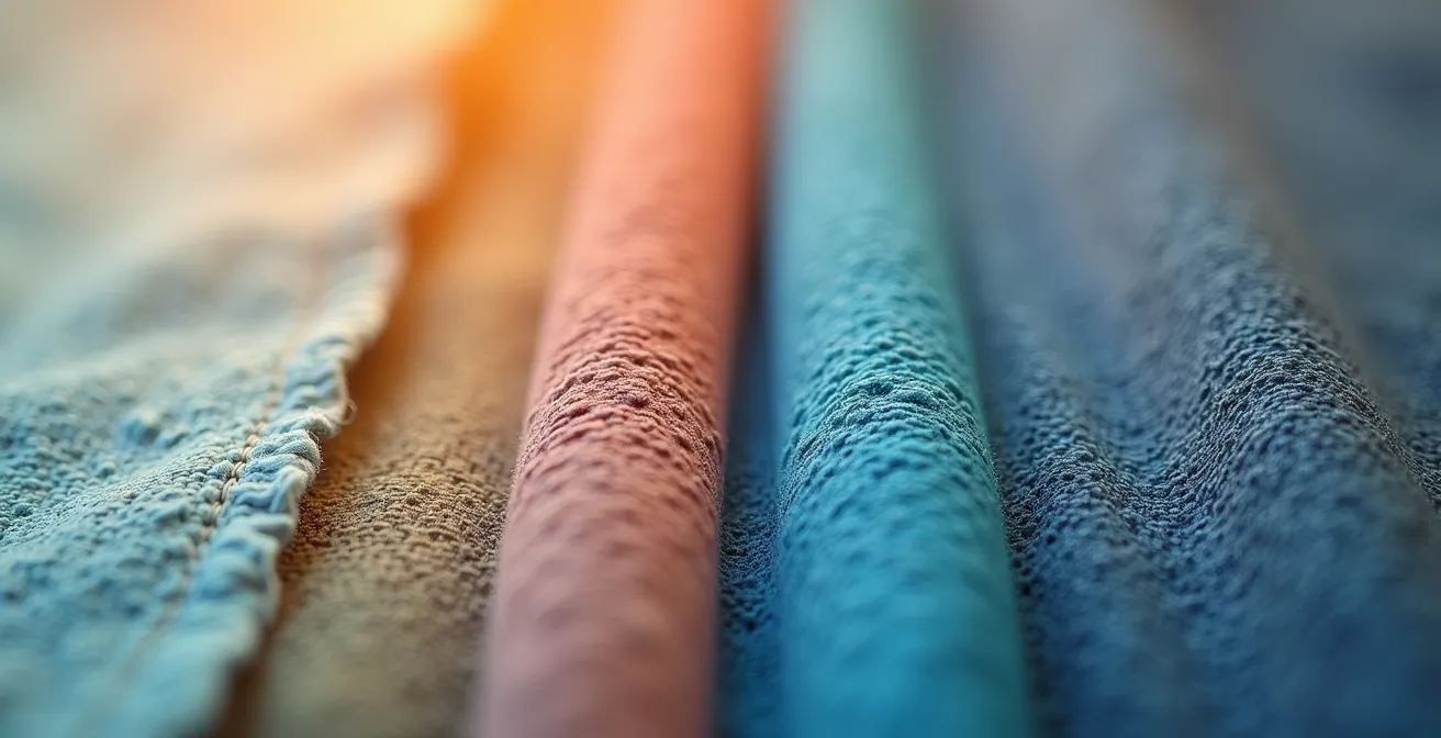 Split-screen macro shot comparing organic cotton fibers with synthetic materials