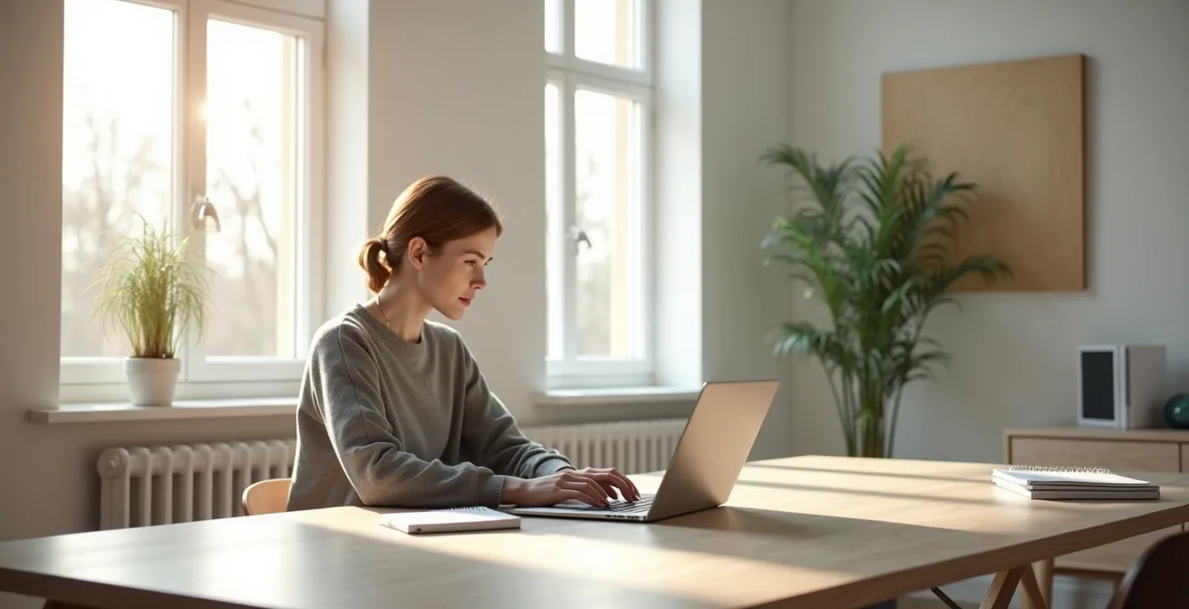 Professional crafting personalized email at minimalist desk