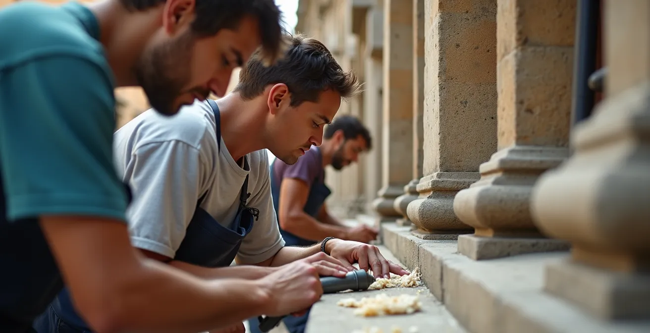 Community members working together to restore a historic local landmark