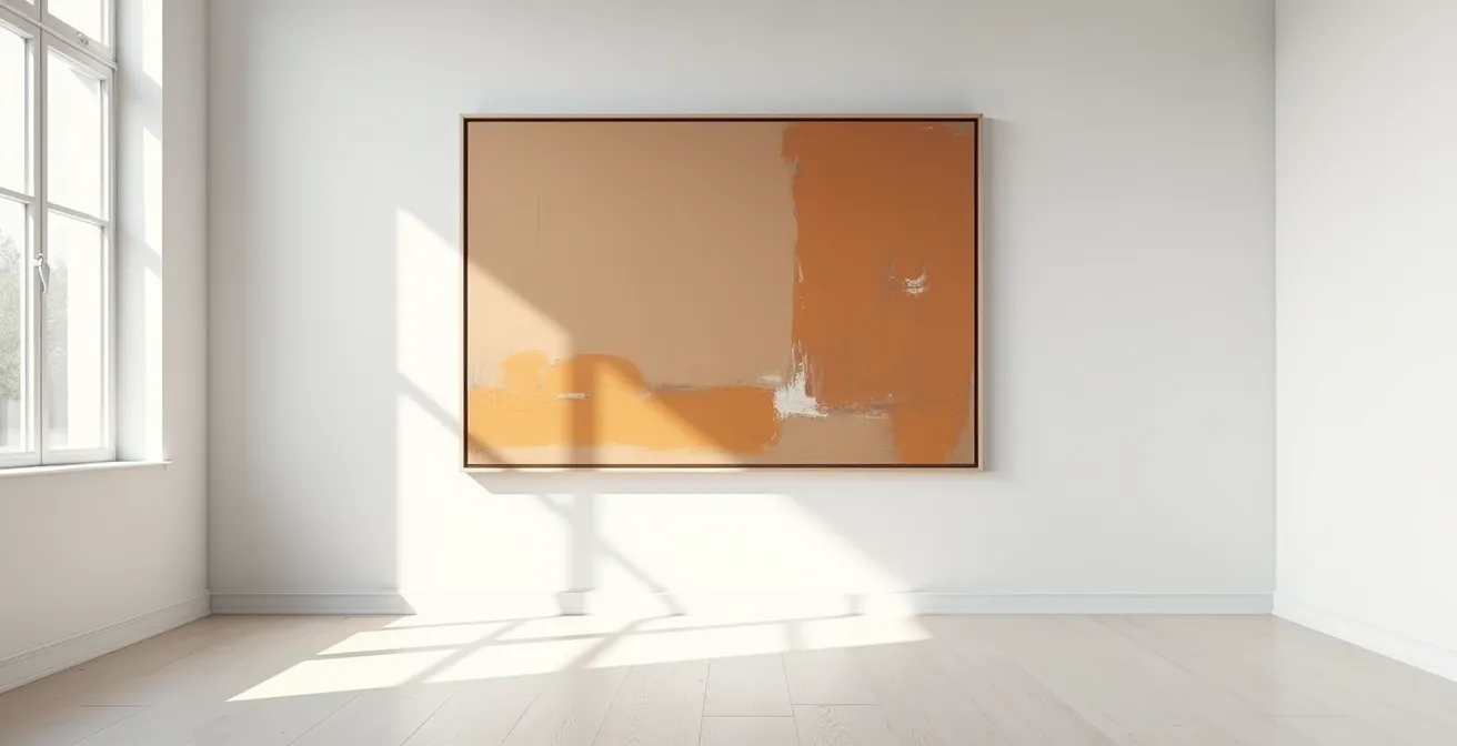 Minimalist gallery wall with strategic negative space highlighting artwork
