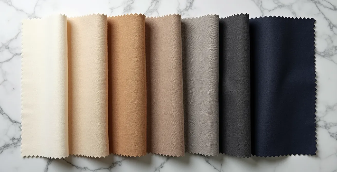 Arrangement of neutral fabric swatches showing color coordination