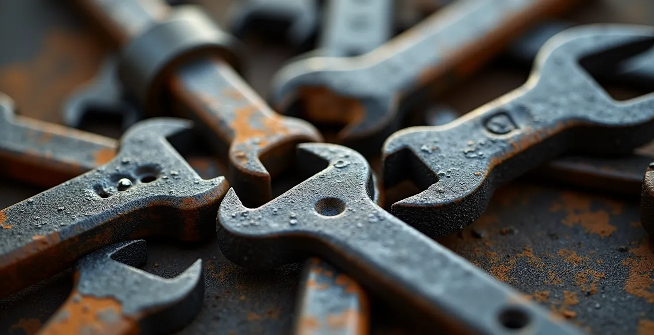 Macro shot of well-maintained shared tools showing quality and durability